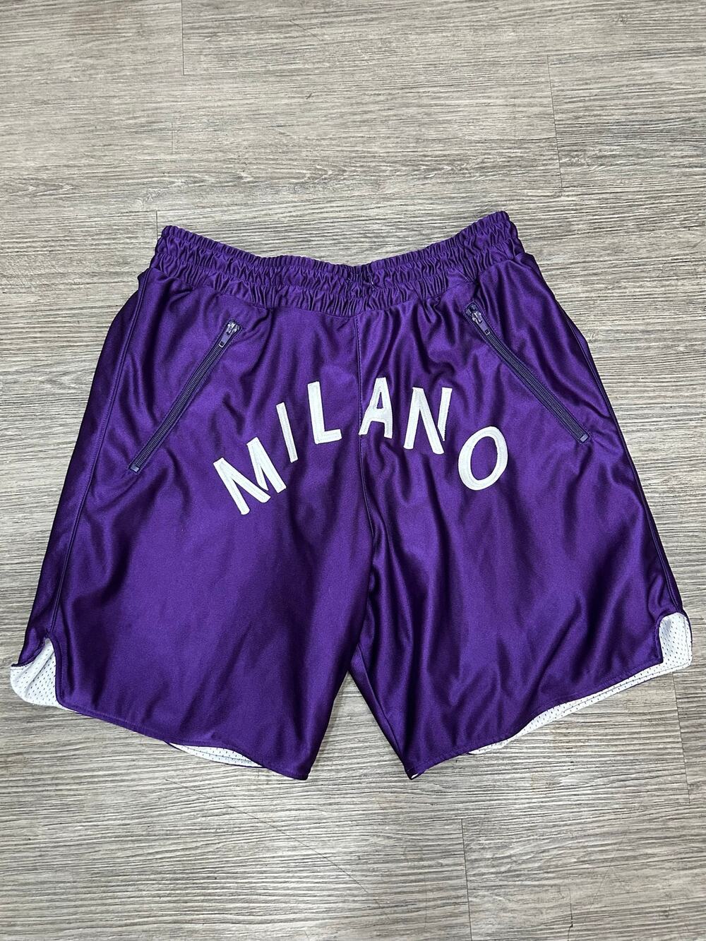 Milano Di Rouge Purple Mesh Basketball Shorts Mens Size L Zip Pockets Arch Logo